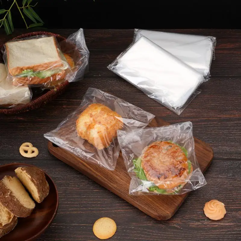 Food Grade Disposable Snack Bags 100PCS Transparent Self Adhesive for Sandwich Hamburger Daily Storage