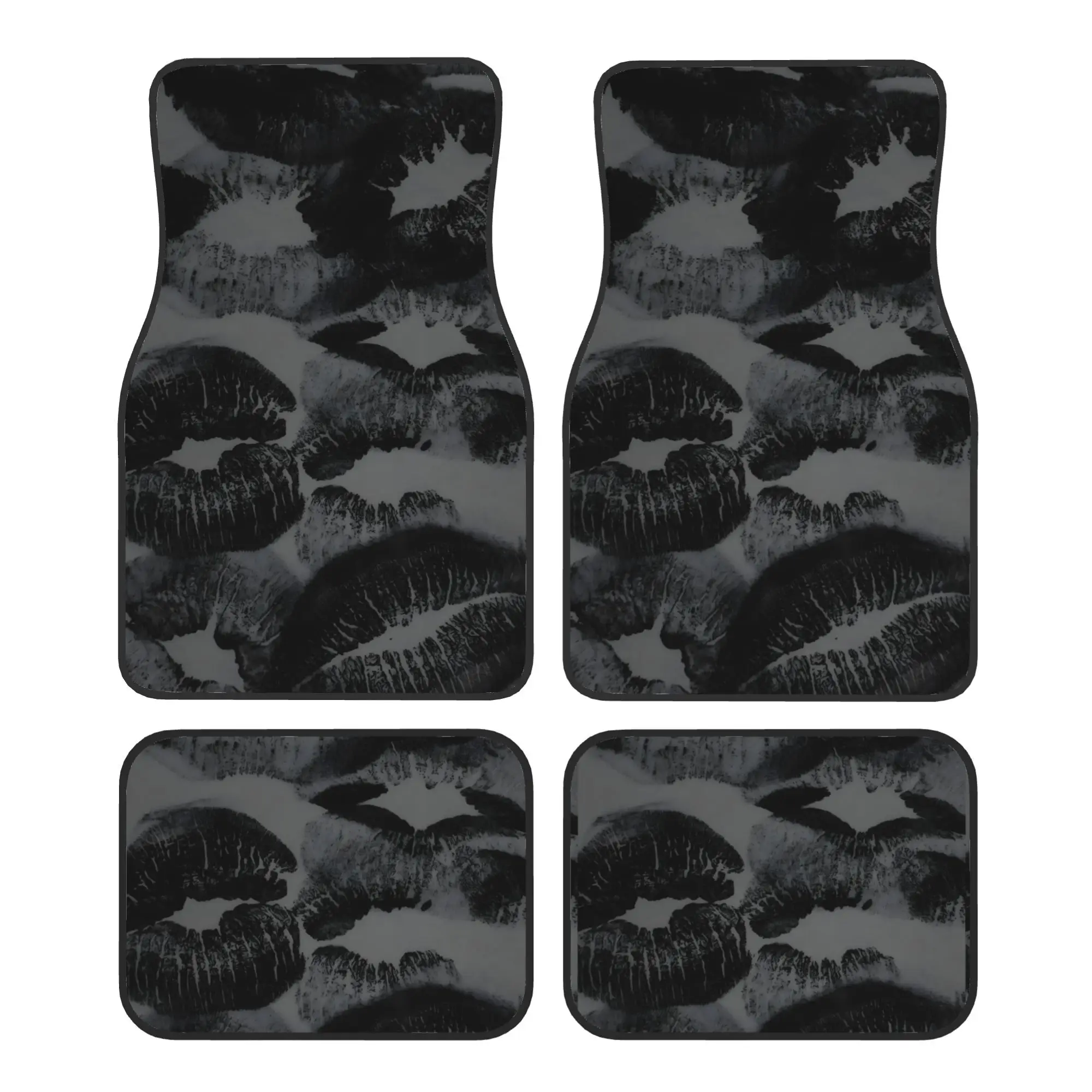4pcs Black And White Lip Print Design Premium Car Floor Mats - Universal Fit, Easy-to-Clean Complete Car Interior Accessories