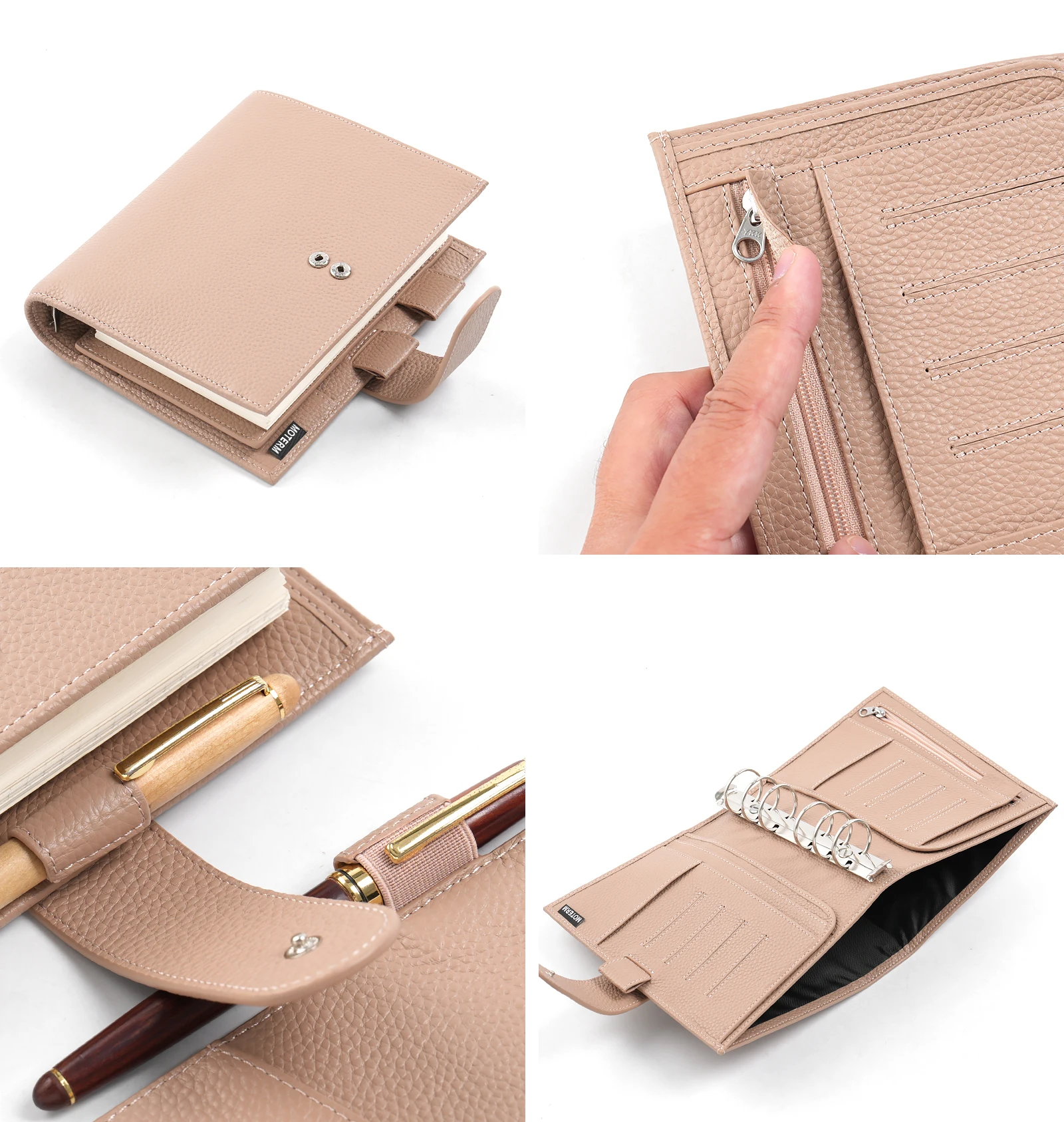 Moterm A6 Size Luxe Rings Planner with 30 MM Rings Binder Genuine Pebbled Grain Leather Notebook Diary Agenda Organizer Journal