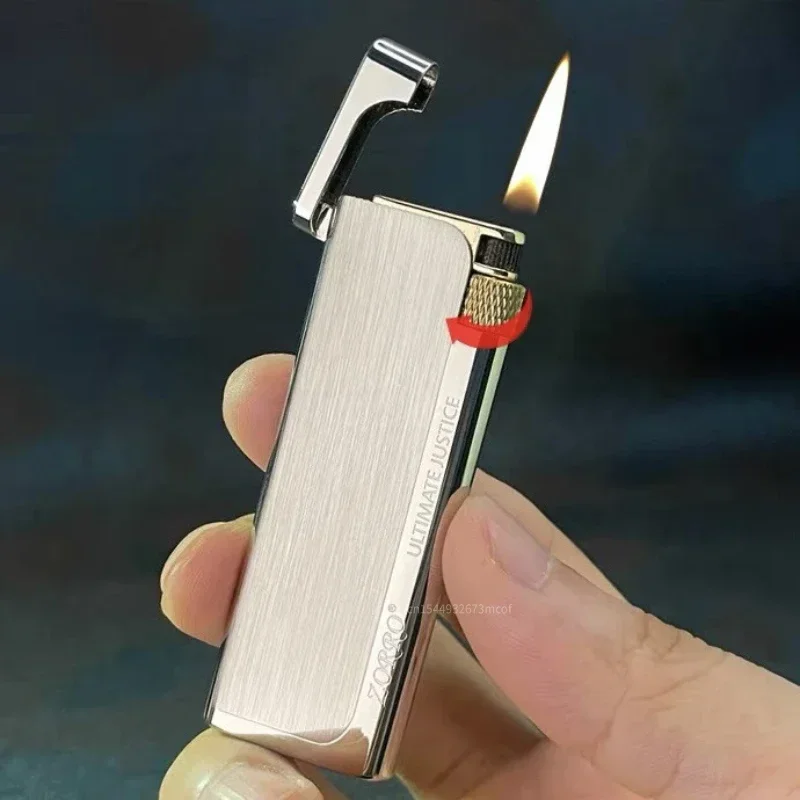 Zorro ультратонкий металлический шлифовальный круг, боковая скольжение, чистая медь, бутановая газовая зажигалка, мужские аксессуары для курения, мини-портативный