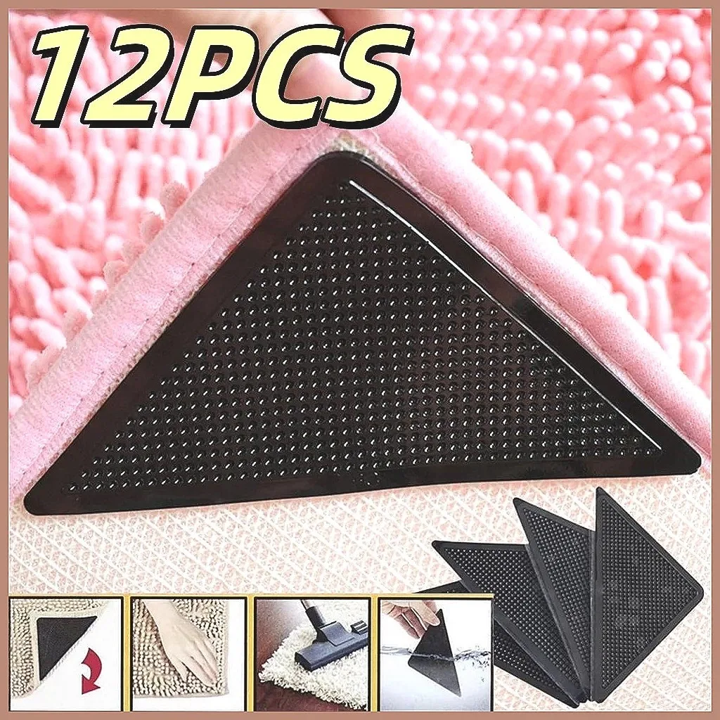 Washable Reusable Rug Gripper Anti-Skid Rubber Mat, Triangular Carpet Anti Slip Stickers for Tile Floors, Carpet Corner