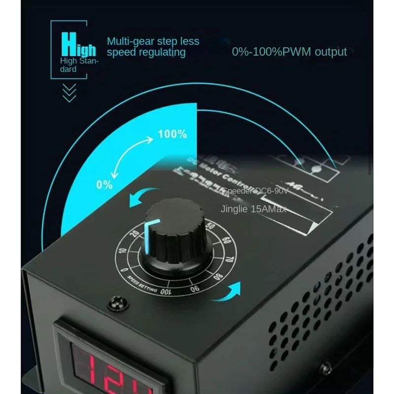 Премиум НОВЫЙ цифровой дисплей 0 ~ 100% Регулируемый DC 6-90 В 15 А Контроллер скорости двигателя постоянного тока ШИМ-модуль 12 В 24 В 48 В 60 В 72 В 902025