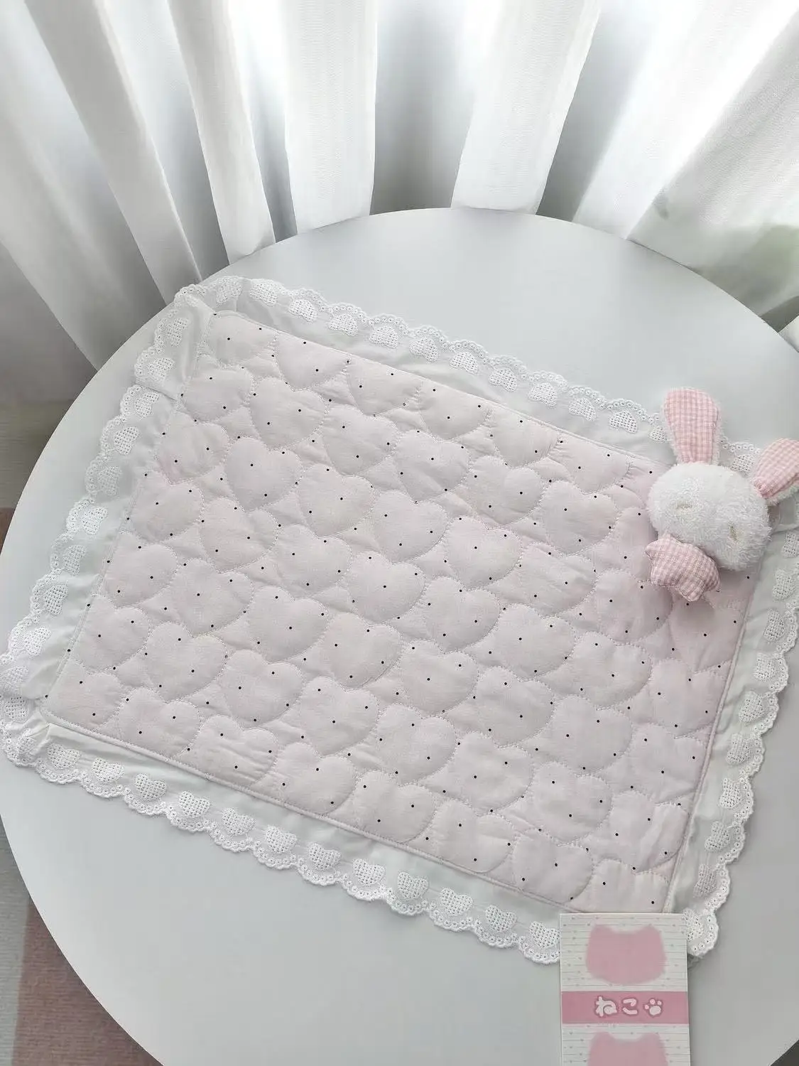 Kawaii Koreanischer Stil Liebes-Spitzen-Tischset mit Punkten und Karos, niedliche, süße Mädchen-Foto-Shooting-Dekomatte, dekorative Tischdecke – Detail 4