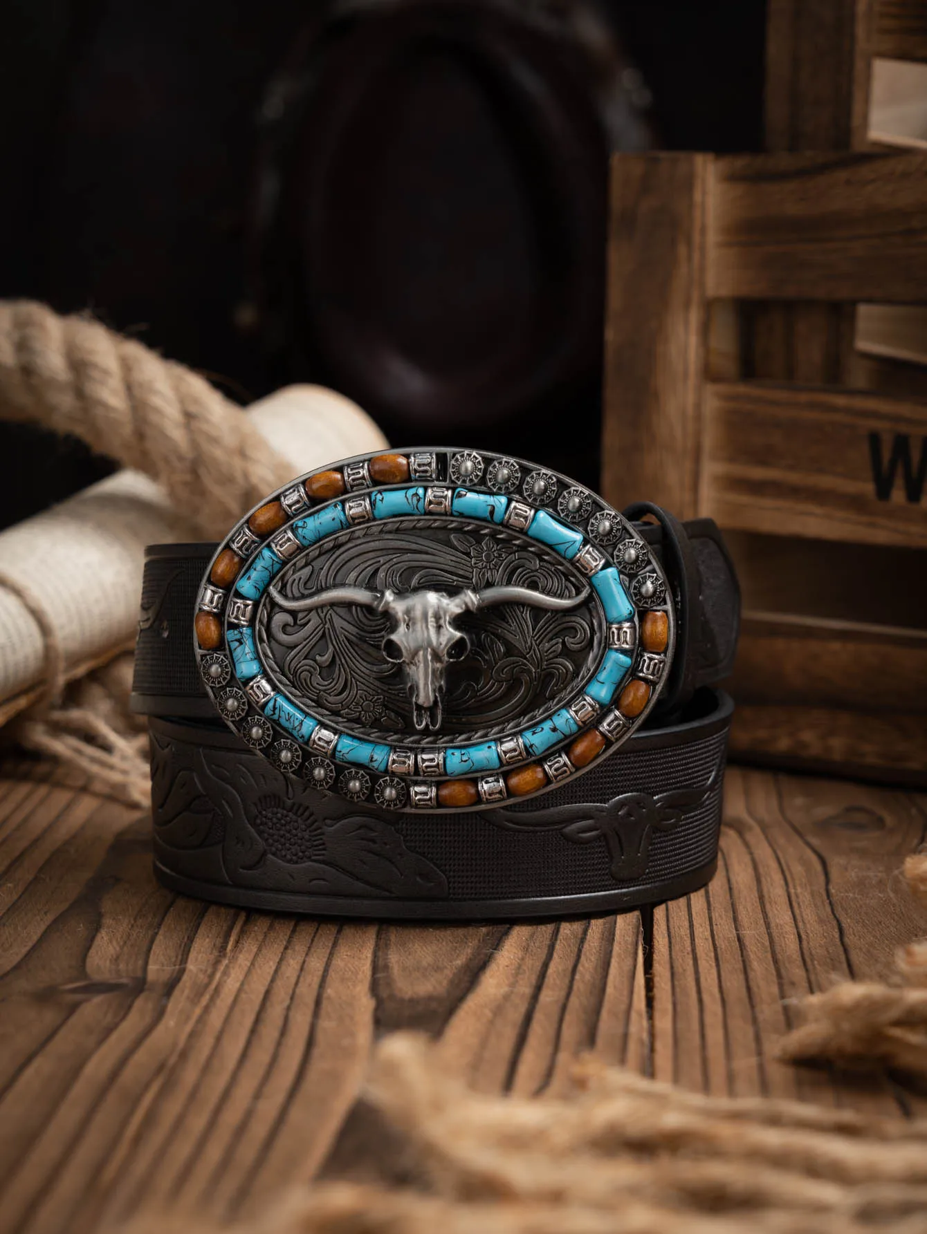 Ein lässiger, individueller und Retro-Gürtel, Kleidungsaccessoire im Western-Stil, Metallschnalle, PU-Gürtel, geeignet für Männer und Frauen. – Detail 5