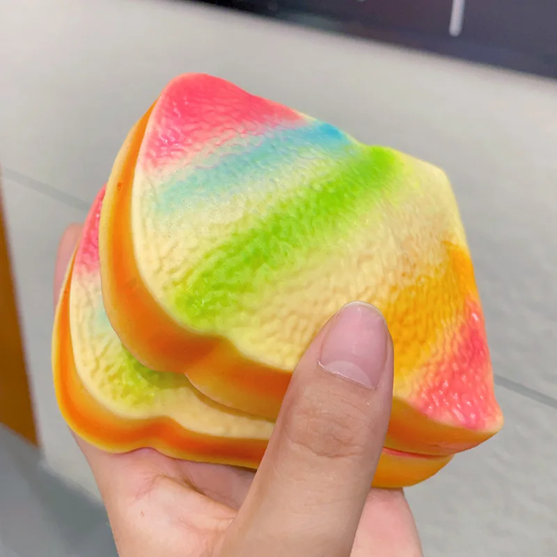 Artificial Bread Rainbow Toast Dessert Mochi Decompression Squeeze Pinch Kids Toys Office Healing Fun Ornaments Props Girl Gifts