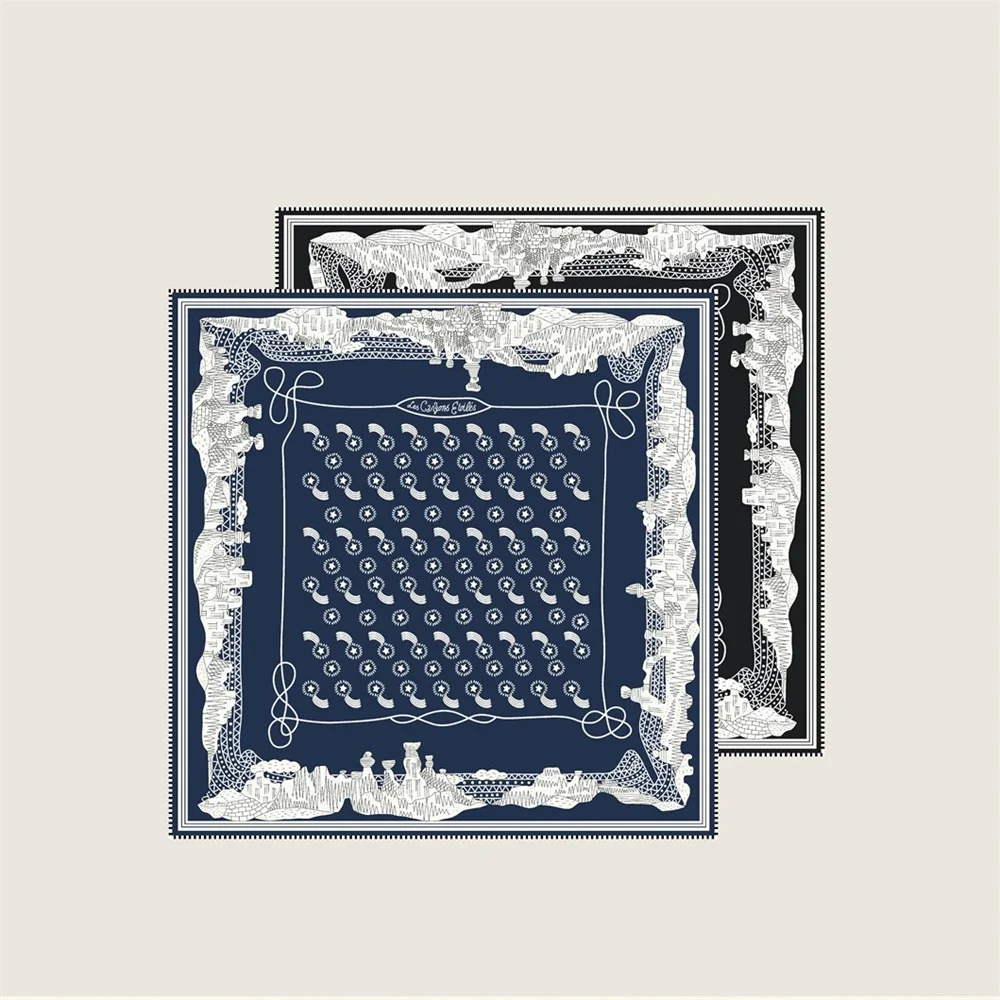 Новинка 2023 года, роскошный саржевый шелковый шарф ручной работы, женские квадратные шарфы с двусторонним принтом, накидки, Echarpes, платки, женские хиджабы, 53 см