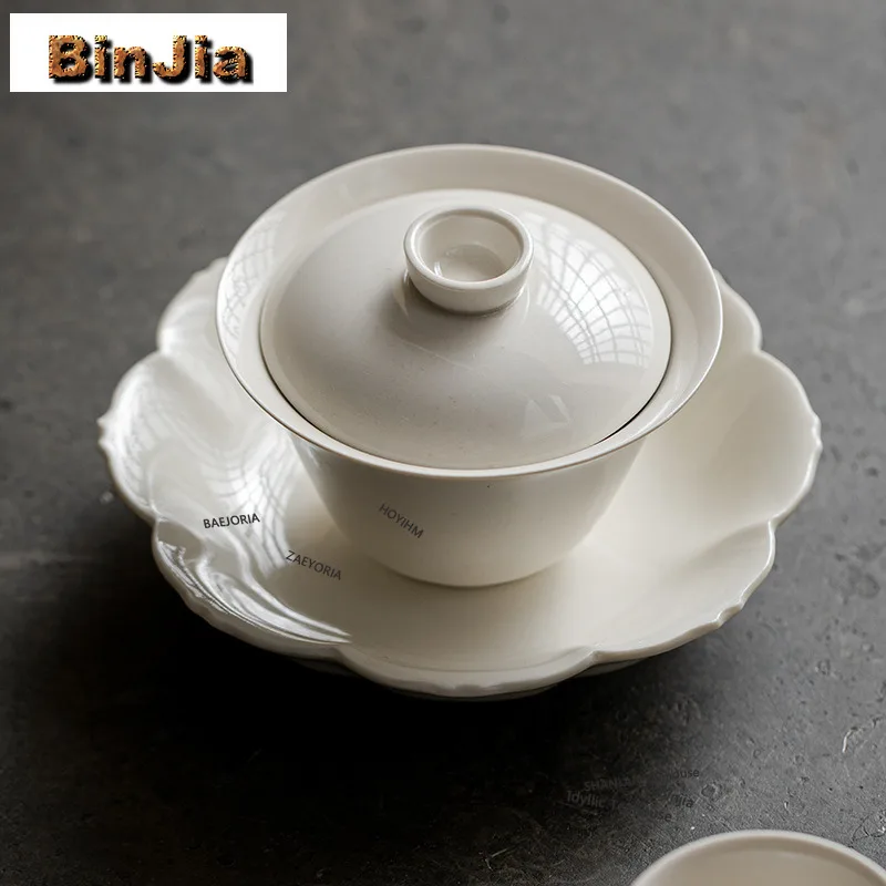 BAEJORIA Handmade Plant Ash Petal Shaped Pot Bearing Holder Zen Dry Brew Table Tea Tray Fruit Snack Plate Tableware Gift Craft