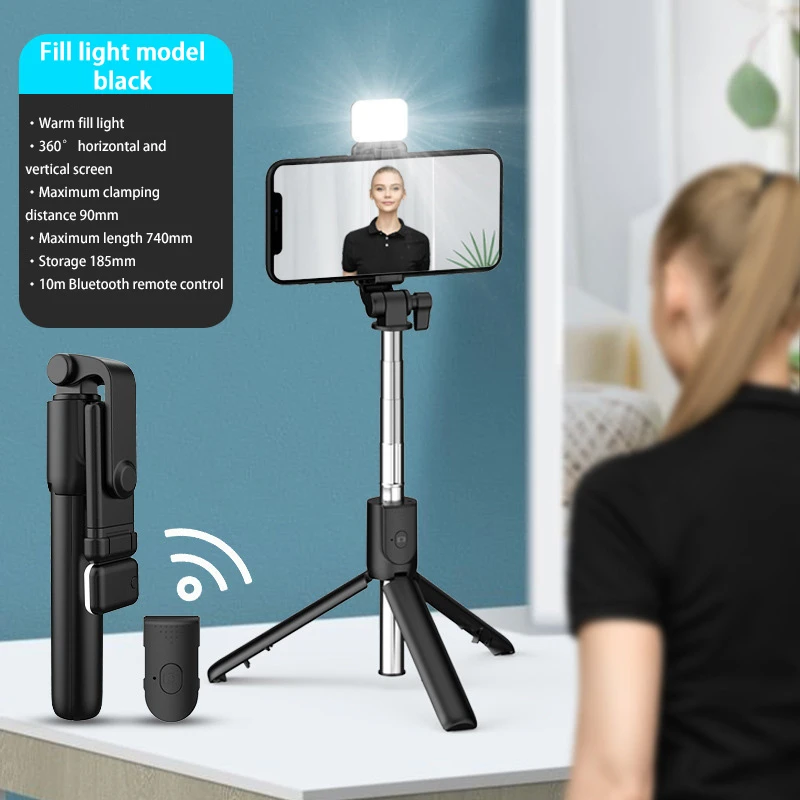 Selfie Stick Tripod Bluetooth Remote with Detachable 360° Rotation Extendable Pole Fill Light Option For iPhone Android Phone