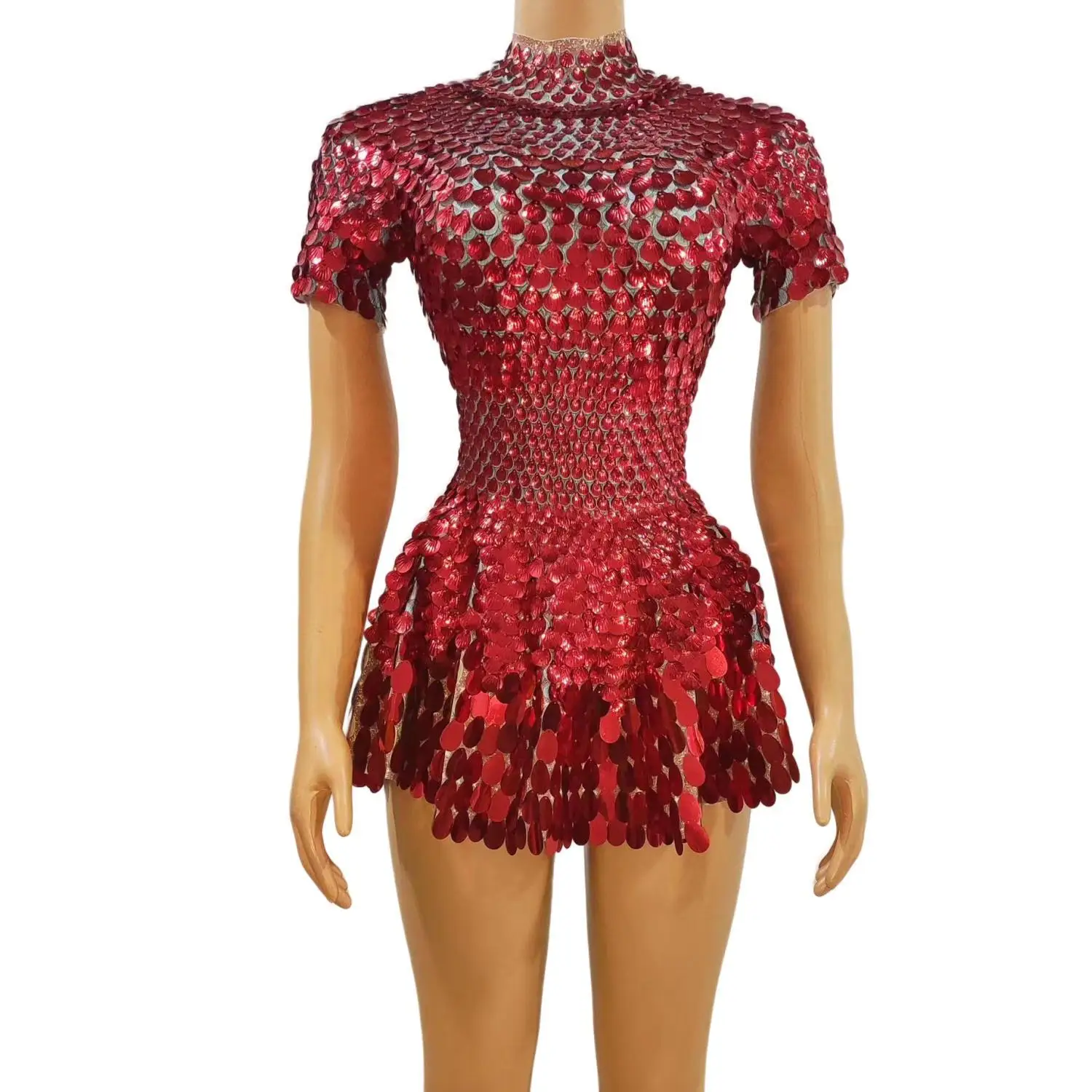 

Luxury Red Mirror Party Dresses Sequin Glitter Woman Summer Clothing Night Prom Dresses Ballroom Performance Wear Jinsique