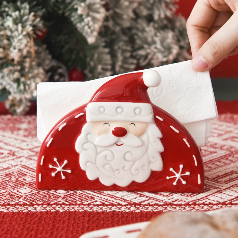 

Santa Claus Ceramic Tissue Box Cute Cartoon Creative Embossed Christmas Removable Napkin Holder Nordic Style Ornaments