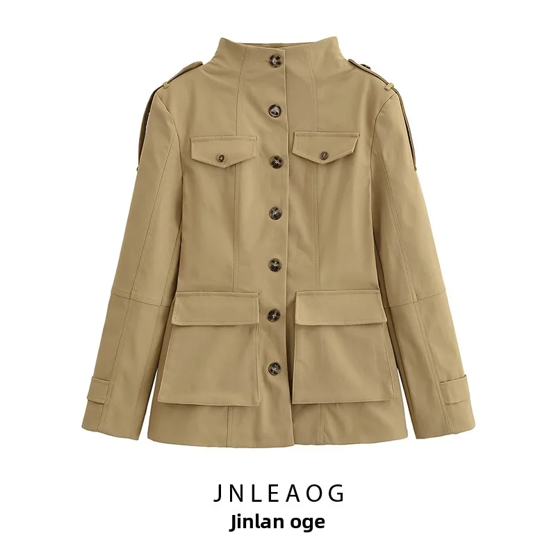 

Faionable воротник-стойка, рабочая одежда, пальто JNLEAOG, женское осеннее новое поступление, длинное пальто миди све, полиэфирное волокно