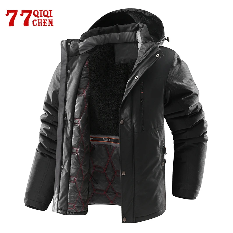 Mens Hooded Parkas Cotton Multi Pocket Windproof Sleeve Detachable Hat Thick Jacket Fashion Casual Loose Outdoor Coat Winter New