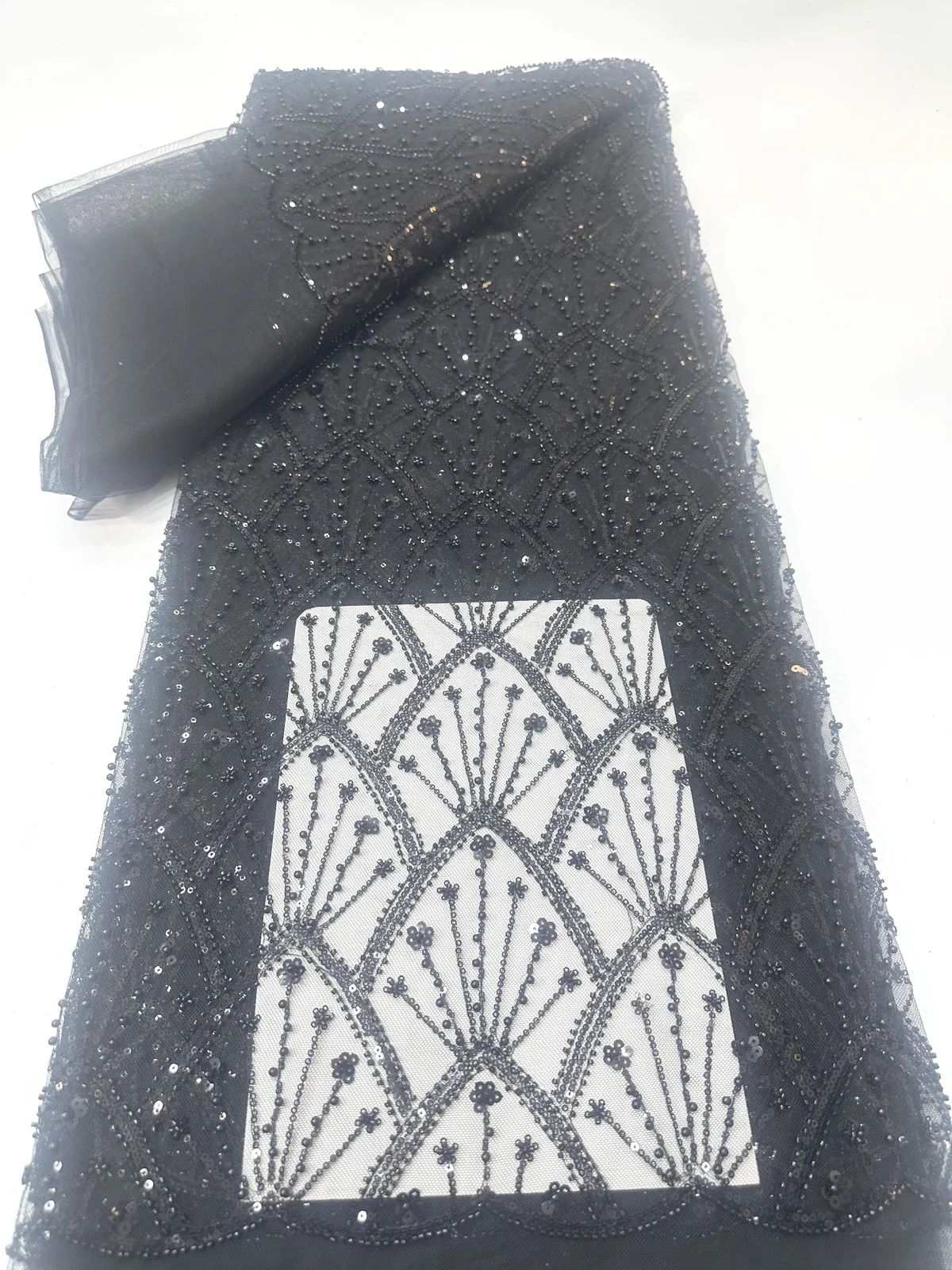

New Arrival Black Nigerian African Lace Fabric Wiht Sequins Beads 2026 High Quality Beaded French Lace Fabric For Party LYX2515A