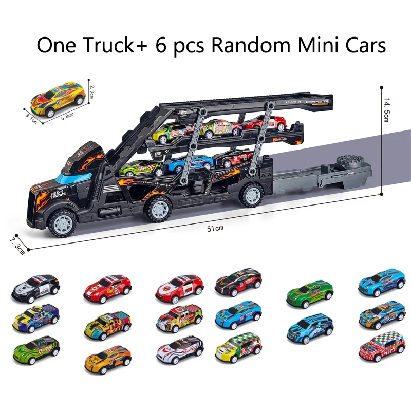 Grands camions ferroviaires catapulte inertie véhicule voiture avec 6 pièces Mini voitures en alliage pliant éjection Rail déformation transporteur camion jouet