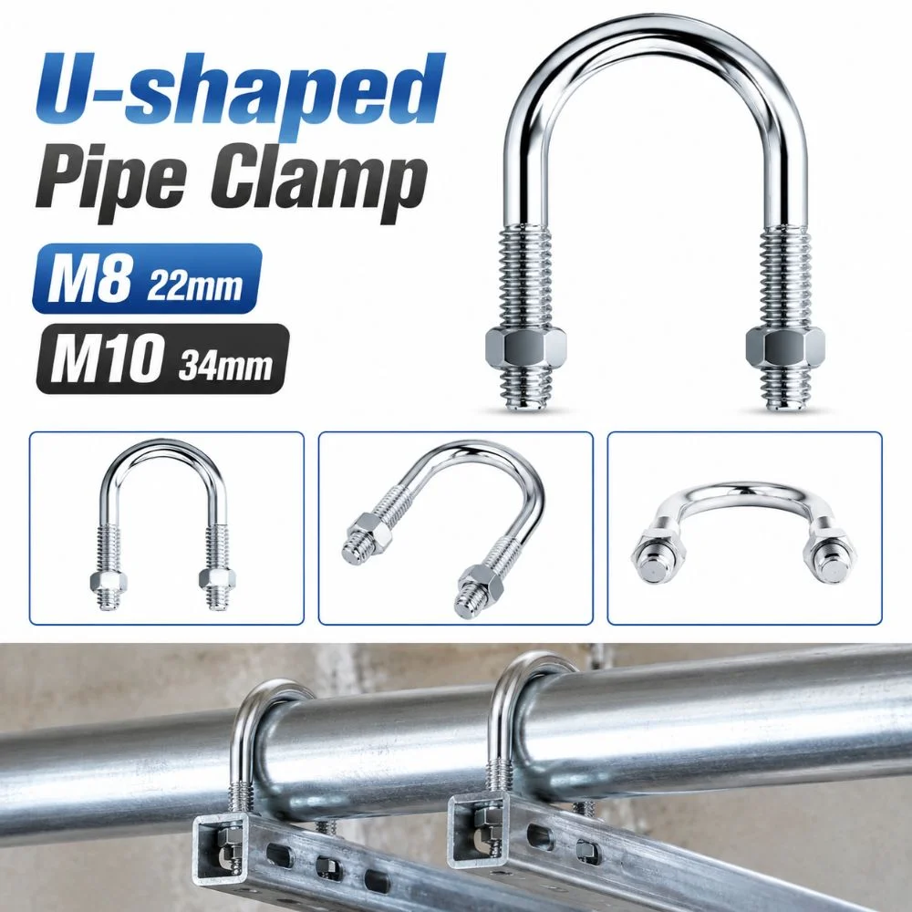 Multifunctional U-Bolts Screws with Screw Nut M8 22mm M10 34mm U-shaped Pipe Clamp Zinc Plating Sturdy Fixed Clamp