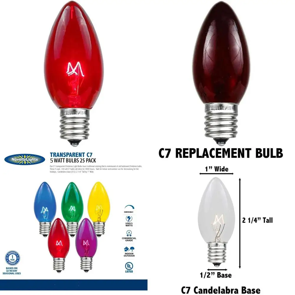 500 لمبة بديلة لعيد الميلاد C7 باللون الأحمر في الهواء الطلق، قاعدة شمعدان 5 وات، 500 عبوة للإضاءة الاحتفالية