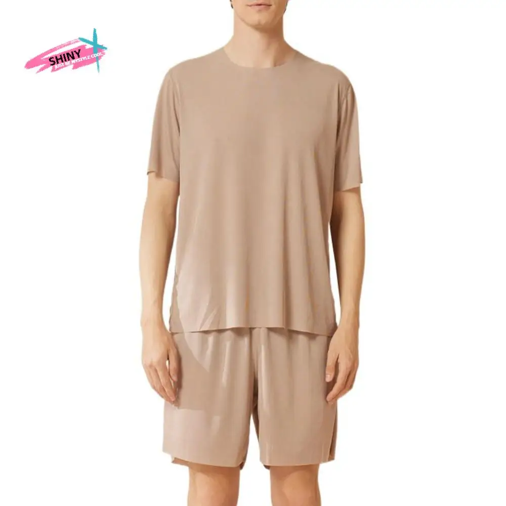 

Fashion Seamless Short Sleeve Sleepwear Suit Loose Simple Men Summer Pajamas Ice Silk Home Wear 2Piece Nightwear Set Women