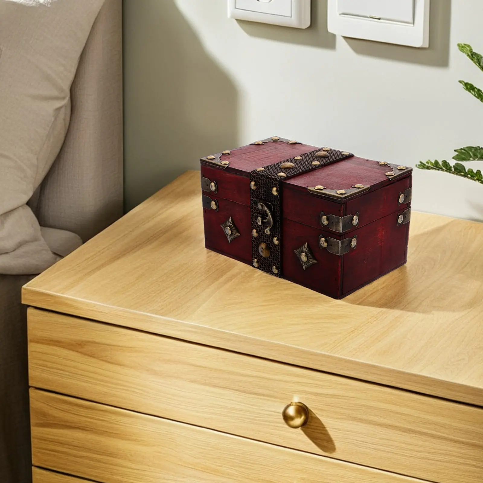 

Винтажная деревянная шкатулка для украшений, ретро-прямоугольный деревянный ящик для хранения с откидной крышкой, органайзер для мелочей, сундук для сокровищ