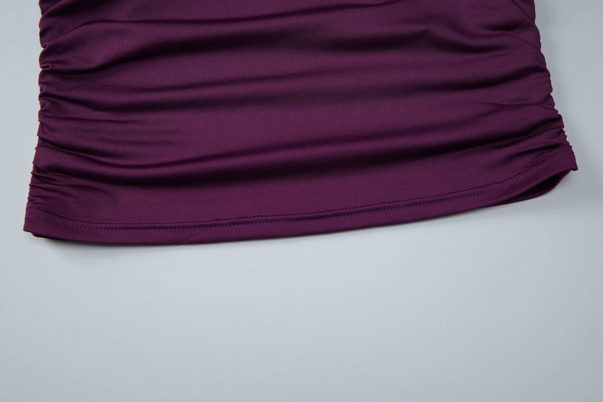 Hugcitar Damenmode V-Ausschnitt Dunkelvioles Langarm Gerafftes Sexy Crop T-Shirt Herbst Winter Kleidung Streetwear Party Club Tees – Detail 8
