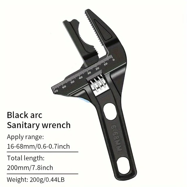 Black 16-68mm Adjustable Bathroom Wrench - Space-Saving And Multi-Functional 4