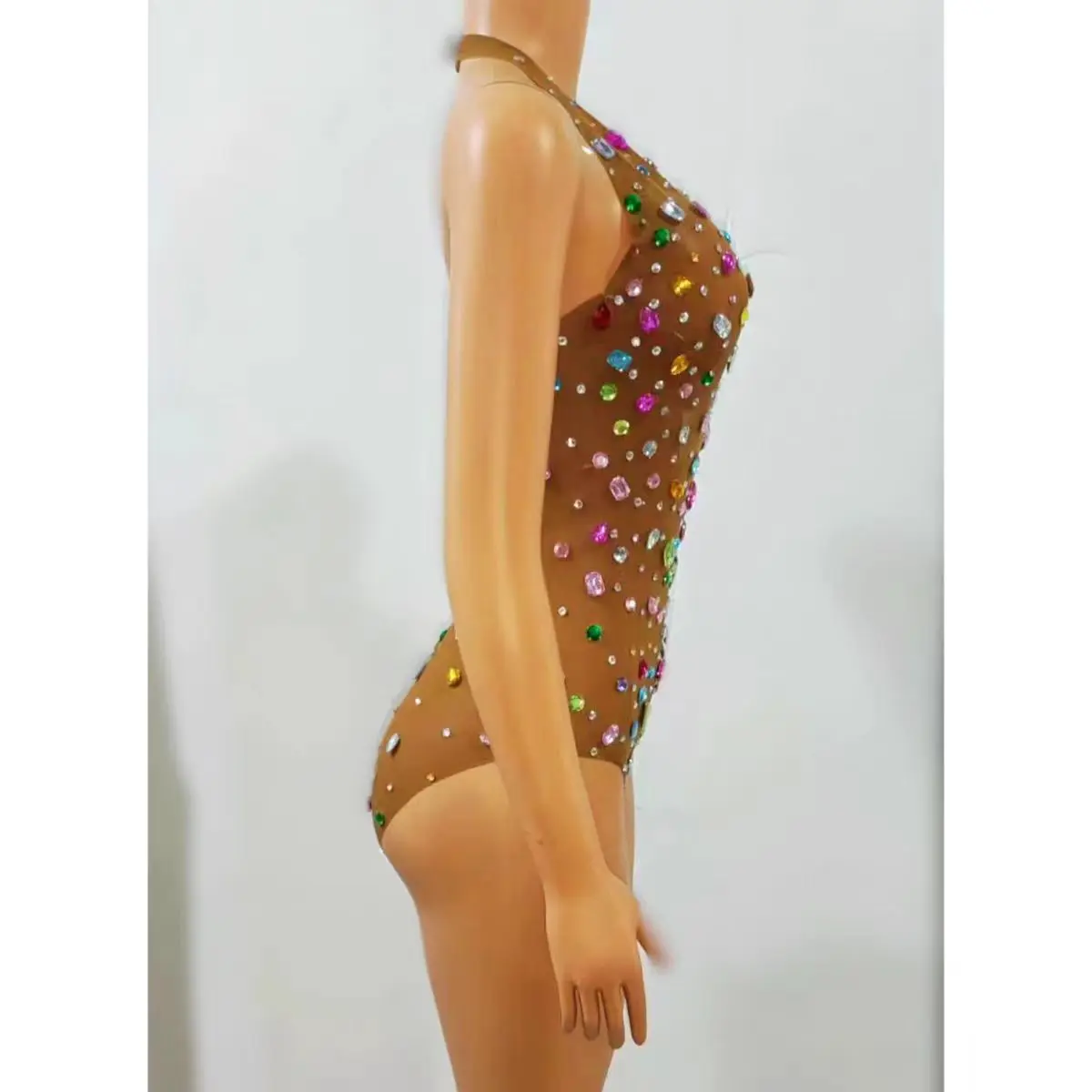 섹시한 관점 메쉬 화려한 다이아몬드 점프 슈트 나이트 클럽 DJ 바 여성 가수 댄스 팀 무대 의상 파티 테마 쇼