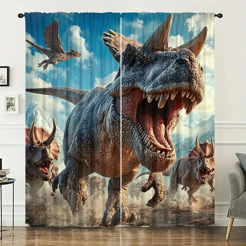 scene of dinosaurs running chasing is animal-heat-insulated soft indoor curtains are suitable for the living room and bedroom