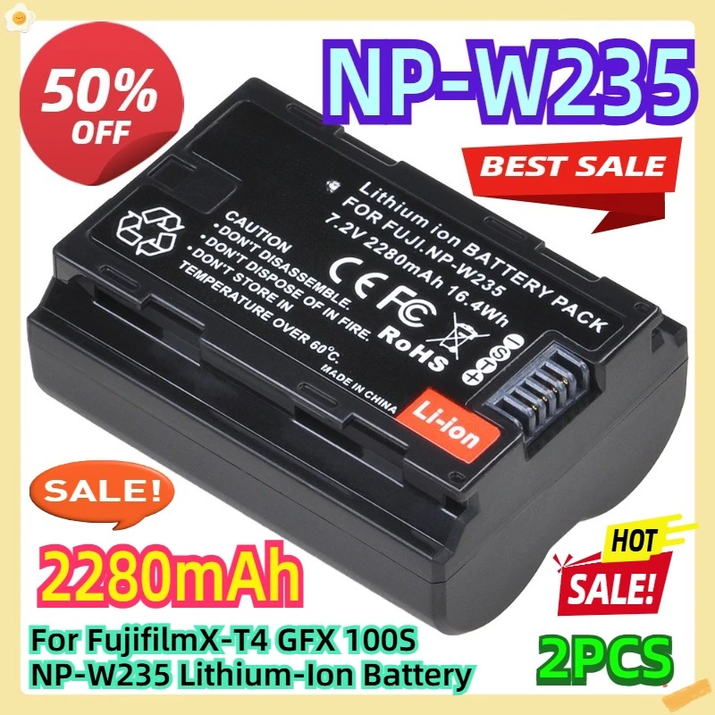 

NP-W235 2280mAh 2pcs For FujifilmX-T4 GFX 100S NP-W235 Lithium-Ion Battery