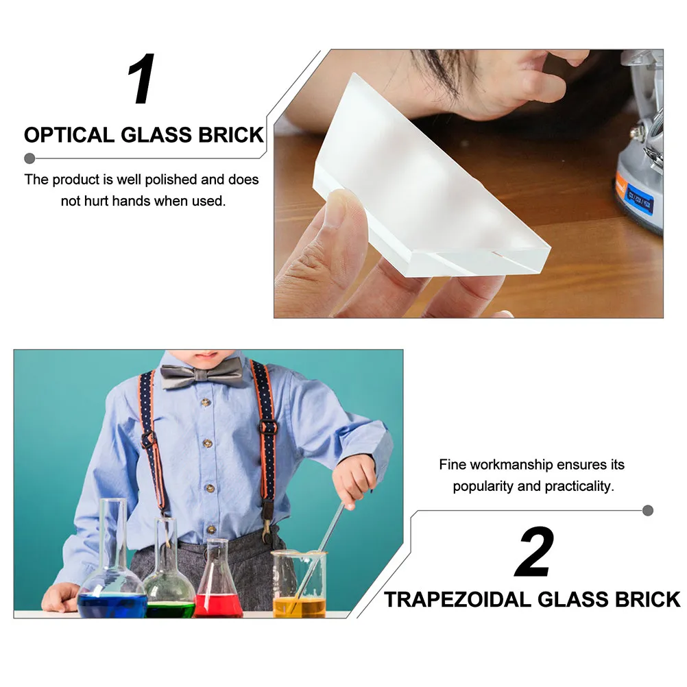 2Pcs Optical Glass Lens Trapezoidal Glass Brick Sturdy Physical Experiment Equipment for Light Convergence Teaching Middle