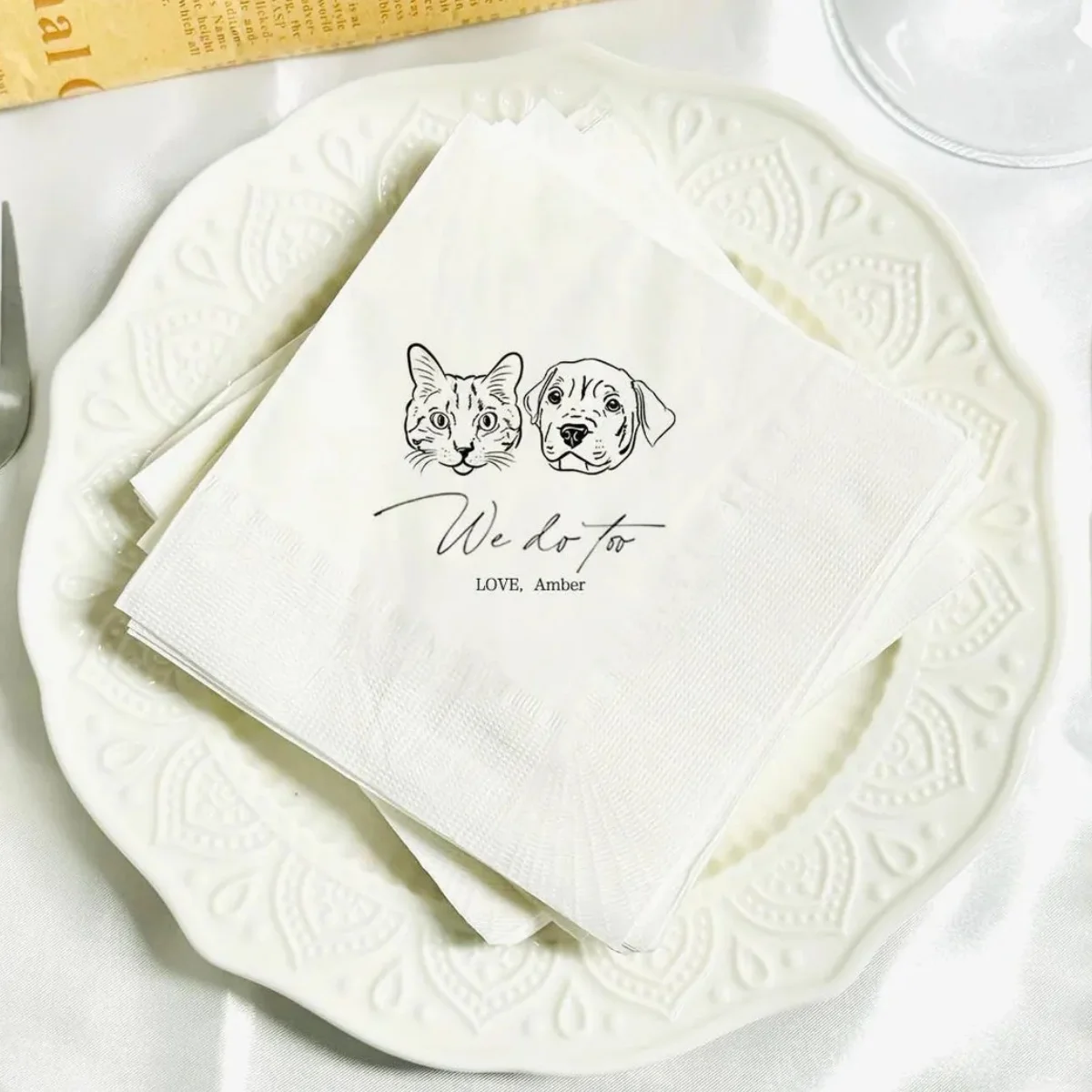 

Pet Wedding, Custom Dog Napkins, Pet Napkins, Custom Pet Cocktail Napkins, Customized Pet Napkins,Anniversary, Engagement Monogr