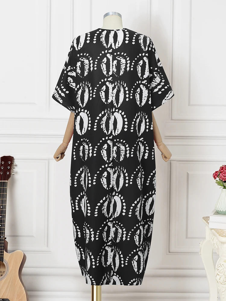 Plus Größe 5XL VONDA Vintage Maxi Kleid Frauen Gedruckt Vetido 2025, Sommer Party 3/4 Hülse Böhmischen Patchwork Robe Casual Sommerkleid