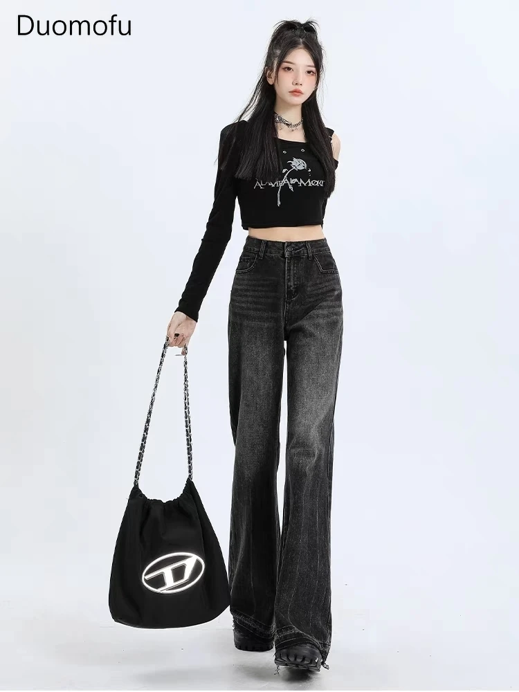 Duomofu Autumn Full Length Classic Straight Loose Female Jeans American New Basic High Waist Slim Chic Flare Fashion Women Jeans