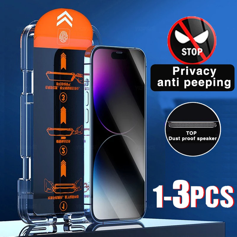 1-3Pcs Dust Free Fliter Kit Privacy Anti-Spy Tempered Glass Screen Protector For iPhone 16 15 14 Plus 13 12 mini 11 Pro X XS Max