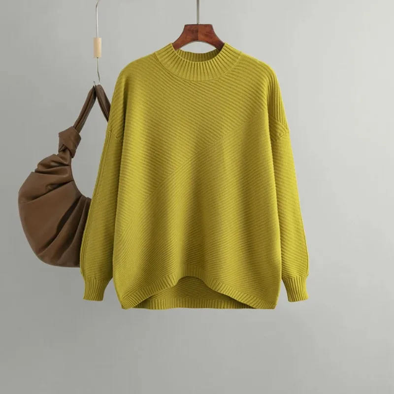 Nuevo en jersey para mujer, suéter Retro holgado con cuello medio alto para mujer, ropa elegante para mujer, Tops de moda de manga larga