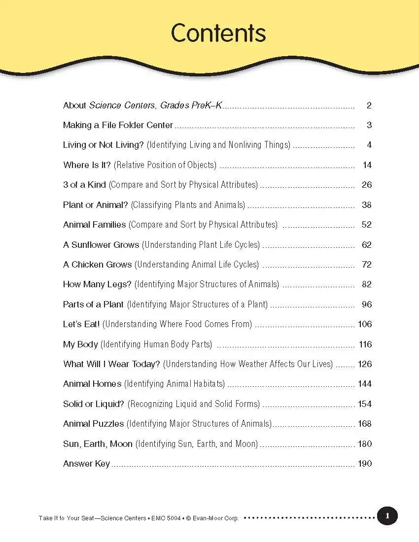 Evan-Moor Take It to Your Seat Science Centers, Grades PreK-K Workbook,aged 3 4 5 6, English book 9781596730908