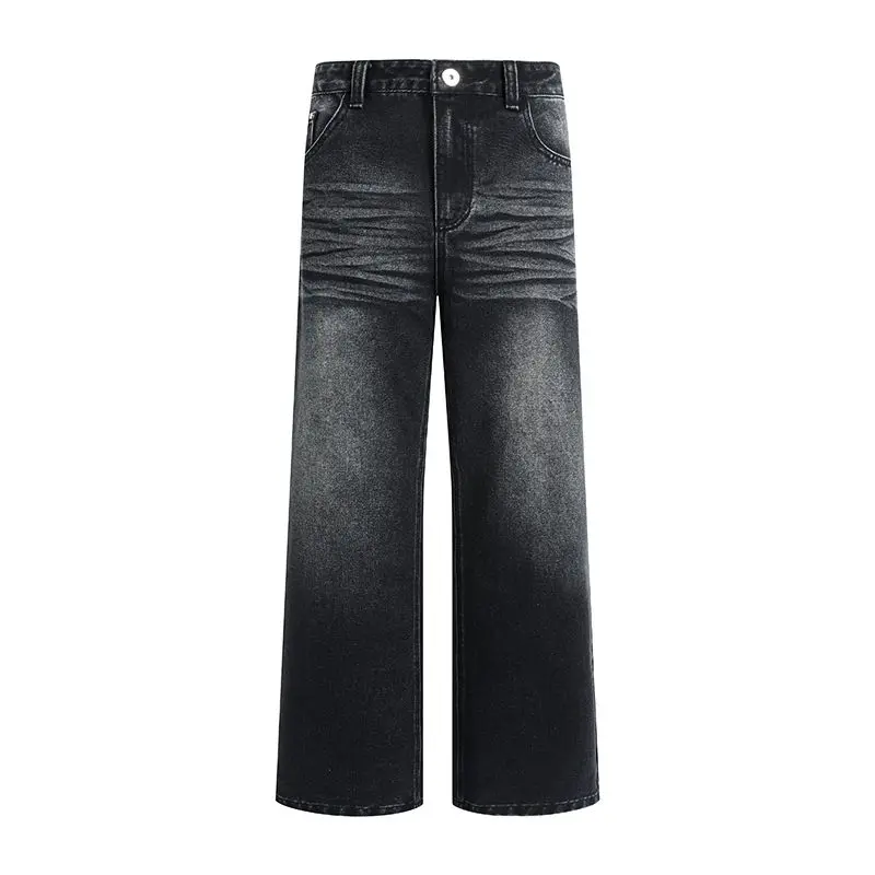 Versleten mannelijke jeans Vintage kleurverloop heren wijde pijpen broek High Street zakken heren denim rechte herfst- en winterbroek
