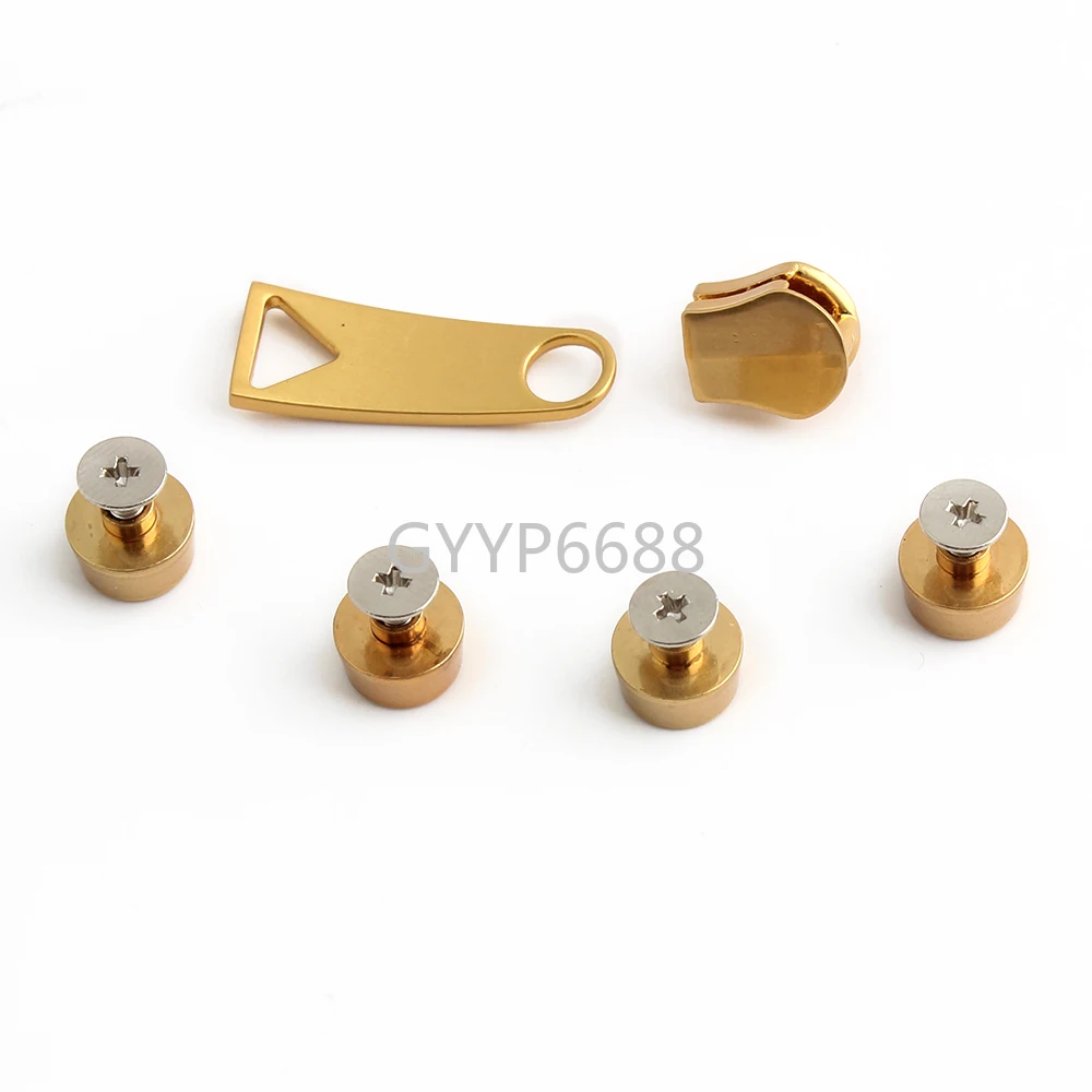 1/4/10Sets Satin Gold Zipper Sliders For Handbag Purse Bags Eyelet Connect Hook Screwback Rivets Roller Pin Buckles Accessories
