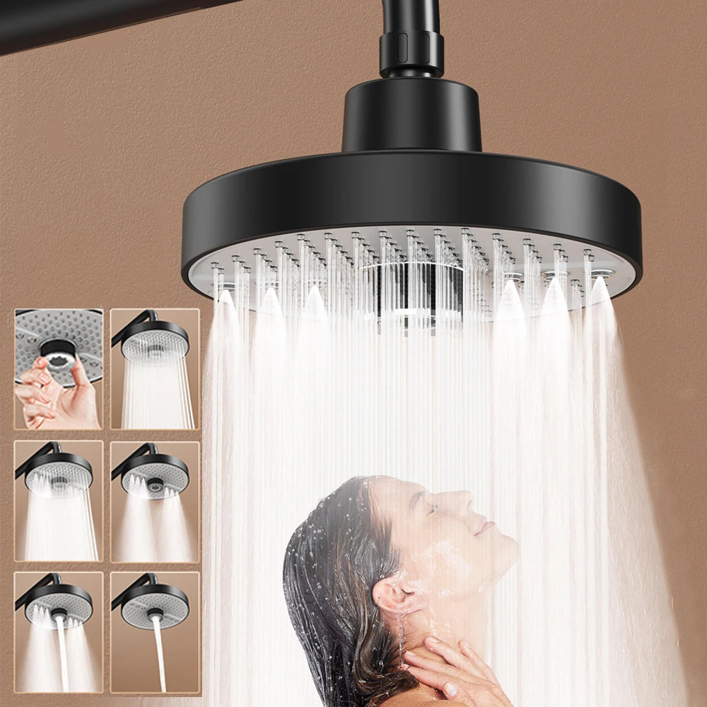 

New 175mm Big Panel Showerhead 5 Mode Supercharge Rainfall Shower Head High Pressure Top Rain Shower Faucet Bathroom Accessories