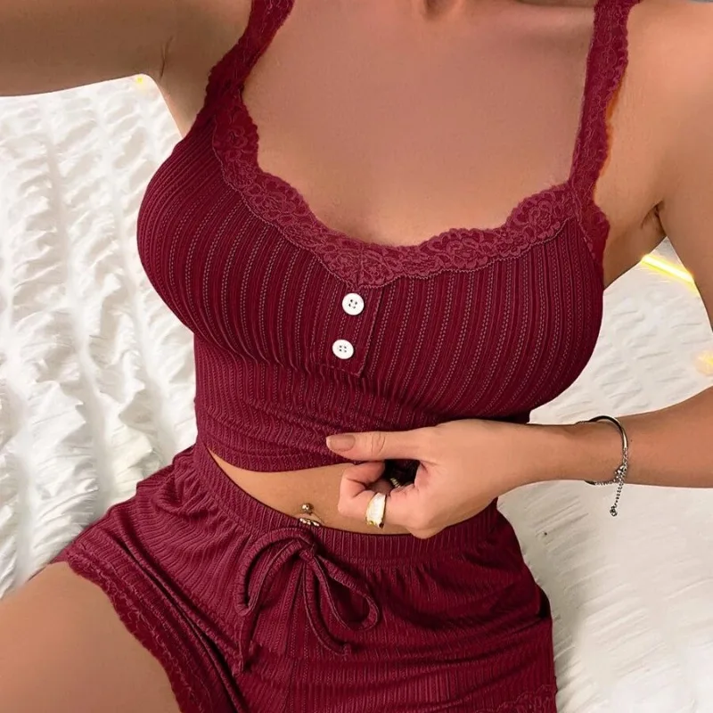 New Adult Camisole and Shorts Pajama Set Women's Sexy Homewear Young Women's Lingerie Pajamas Student Camisole Set Homewear