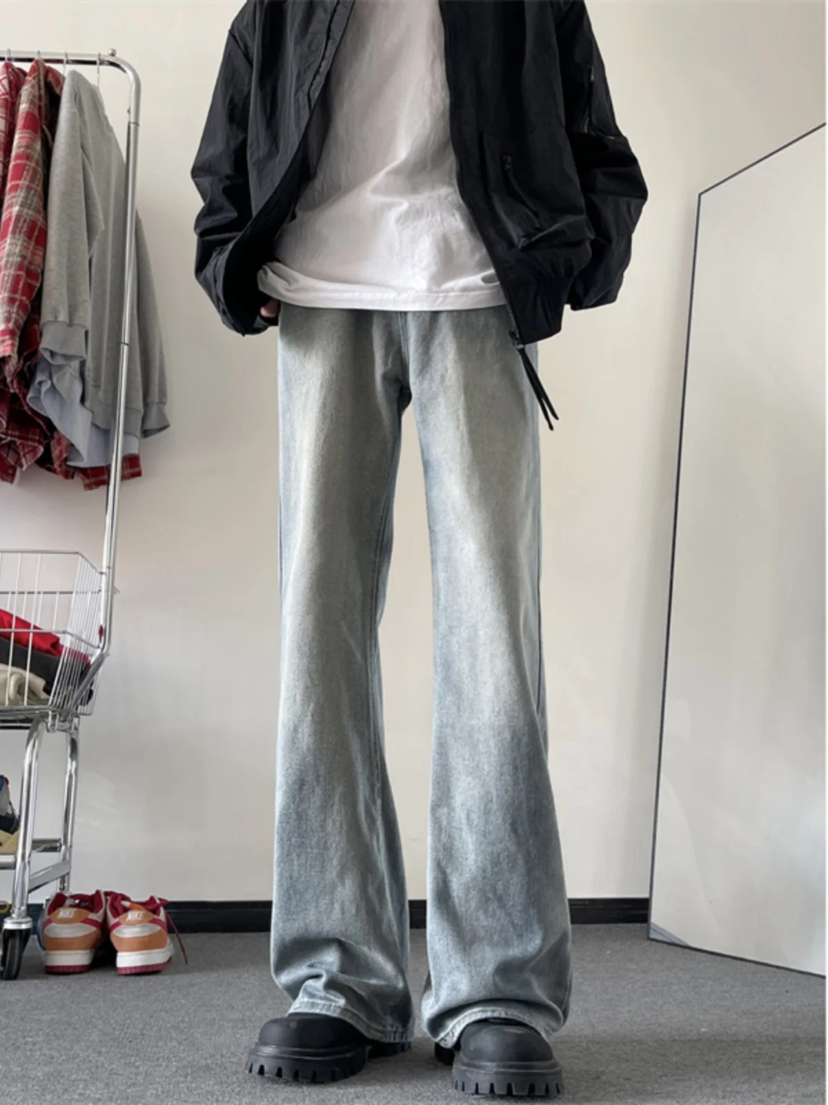

Retro High Street Vibe Men's Jeans Faded Thin Loose Straight Leg Slimming Wide Leg Floor-Length Casual Long Trousers