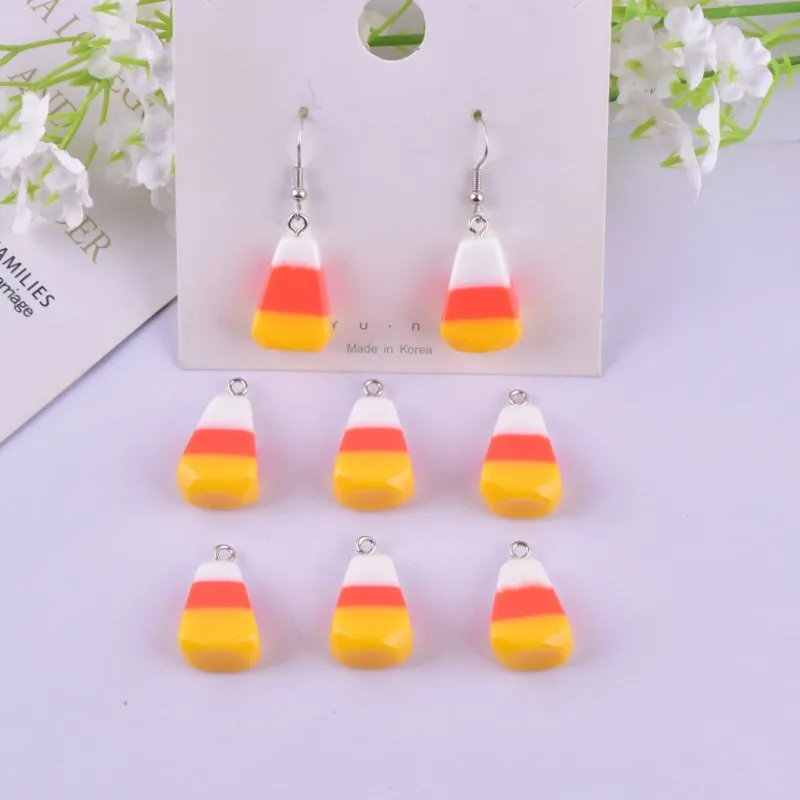 

10pcs/pack Halloween Candy Corn Resin Charms Pendant for Earring Necklace Jewelry Making Craft DIY