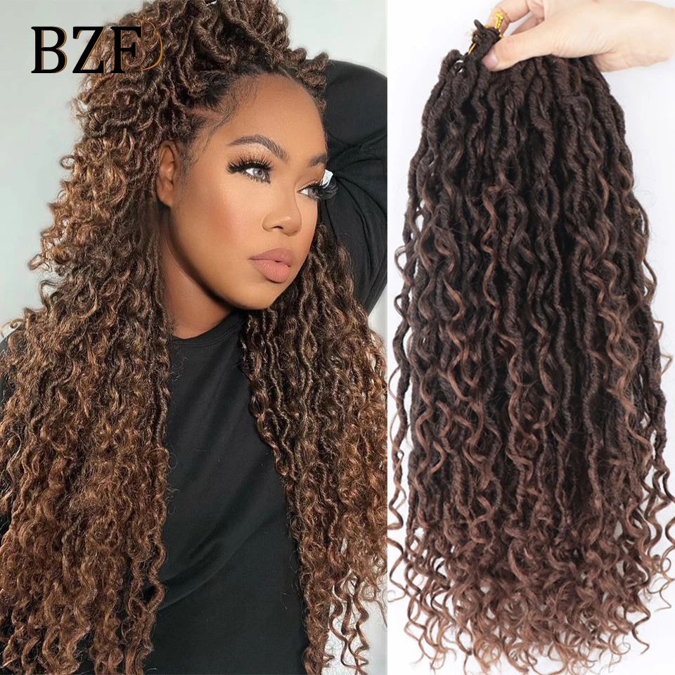 Ombre Goddess Faux Locs Crochet Hair 18 Inch River Locs Crochet Braids Hair Curly Hair Ends Synthetic Braiding Hair Extensions