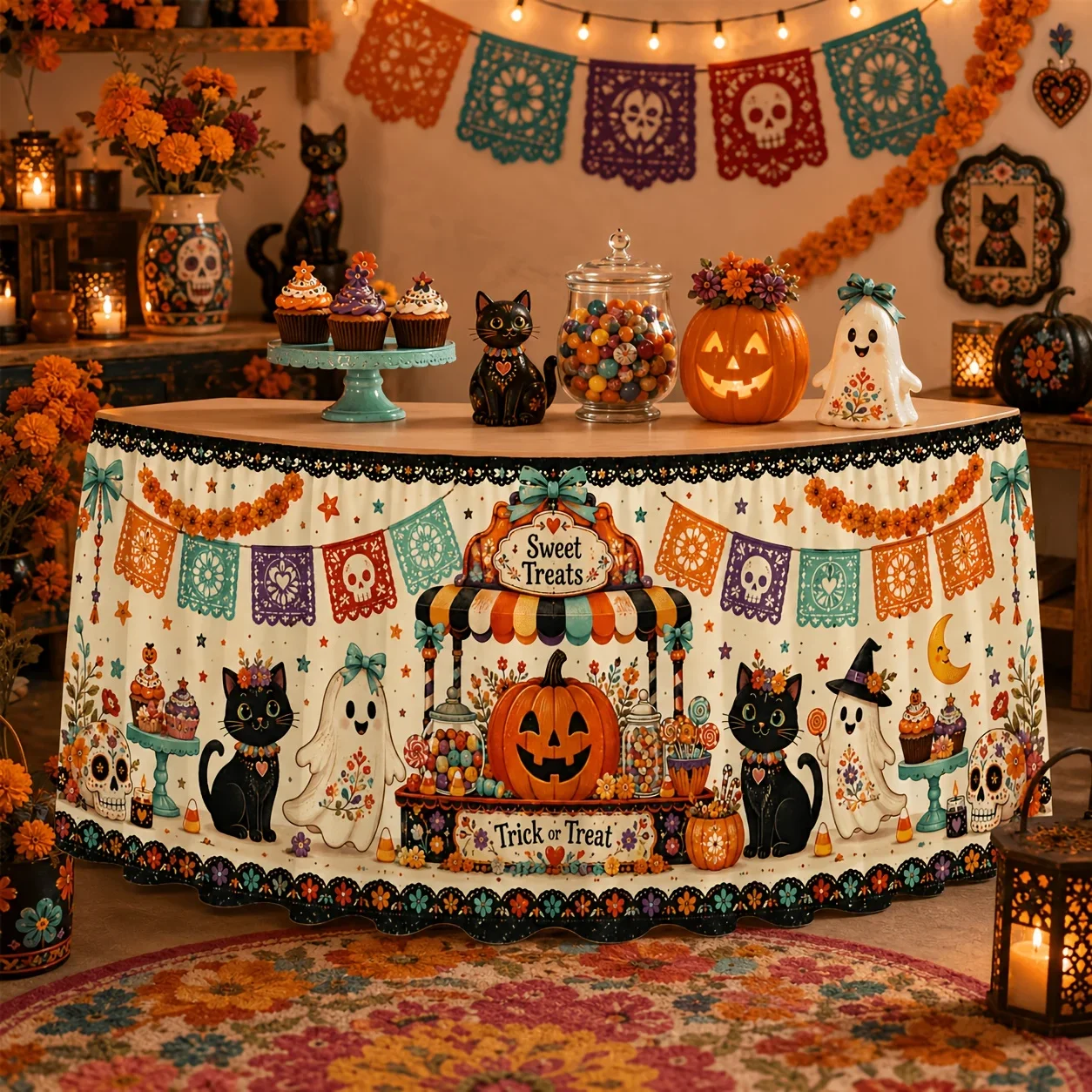 1 piece of tablecloth table skirt, Halloween 