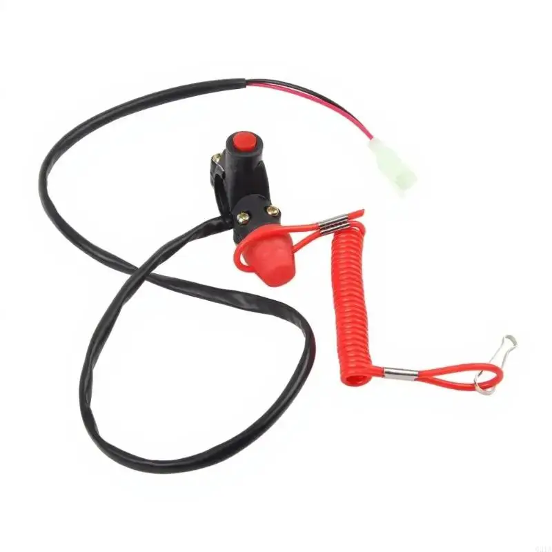 Handlebar Mounted Engine Shutoff Control Assembly with Red Coiled Tether and Wiring Leads for 49Cc Mini Bike Repair