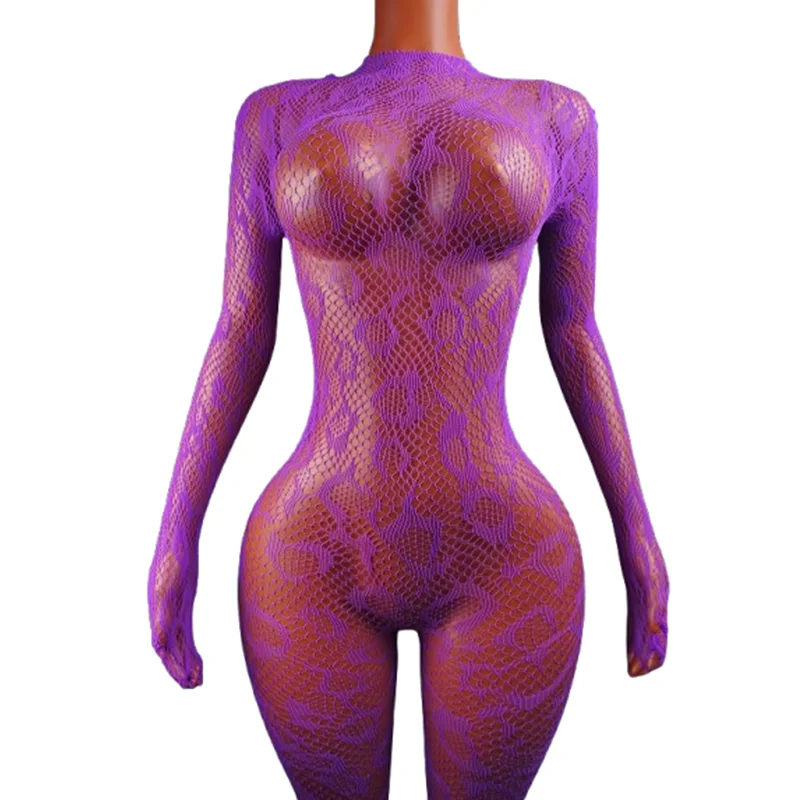 Lingerie - 1枚で着用できる、セクシーな紫色のレオパード柄ボディスーツ。ランジェリーパーティー、バレンタインデー、新婚旅行などに最適。