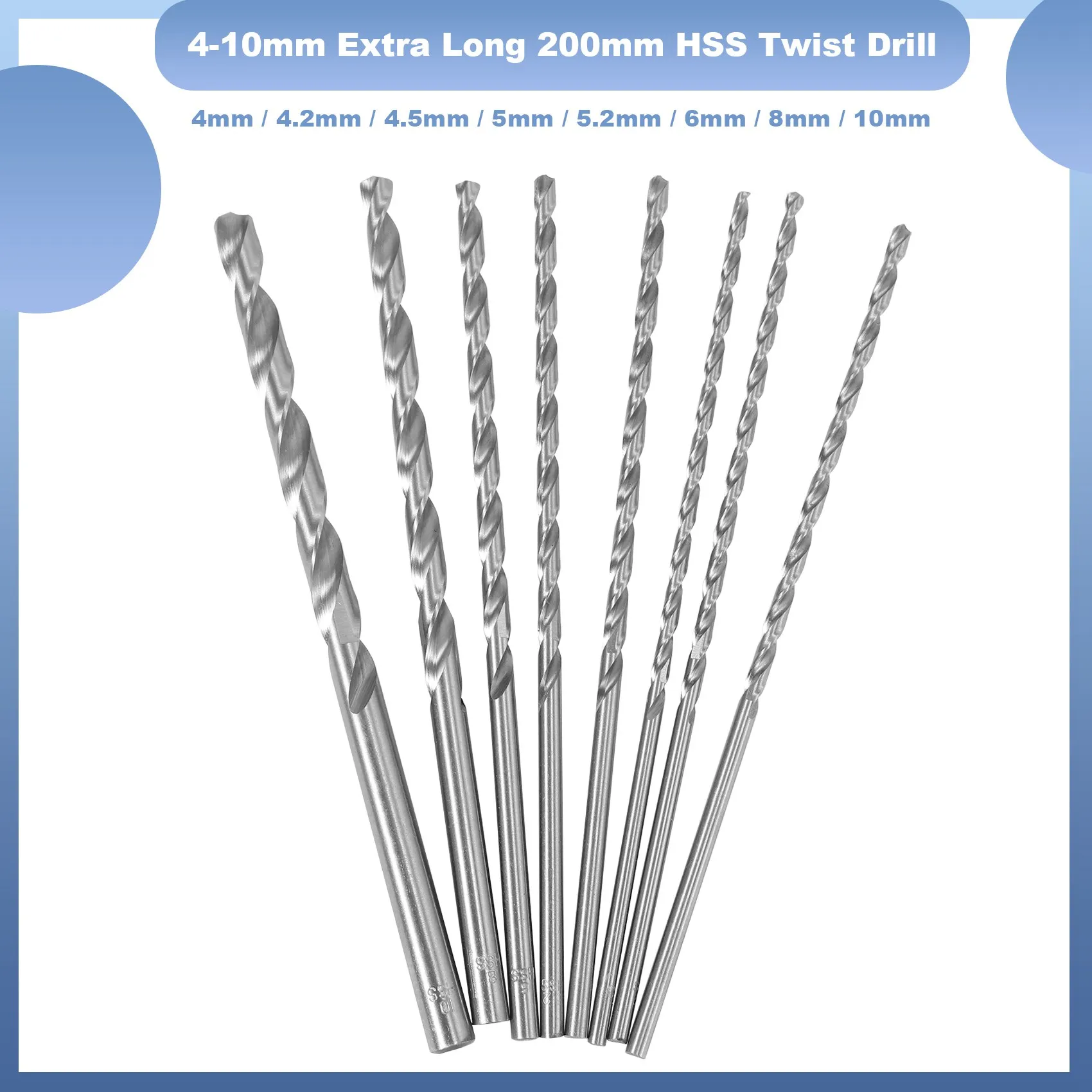 4-10mm Extra Long 200mm HSS Twist Drill Straigth Shank Auger Drilling Bit Tool