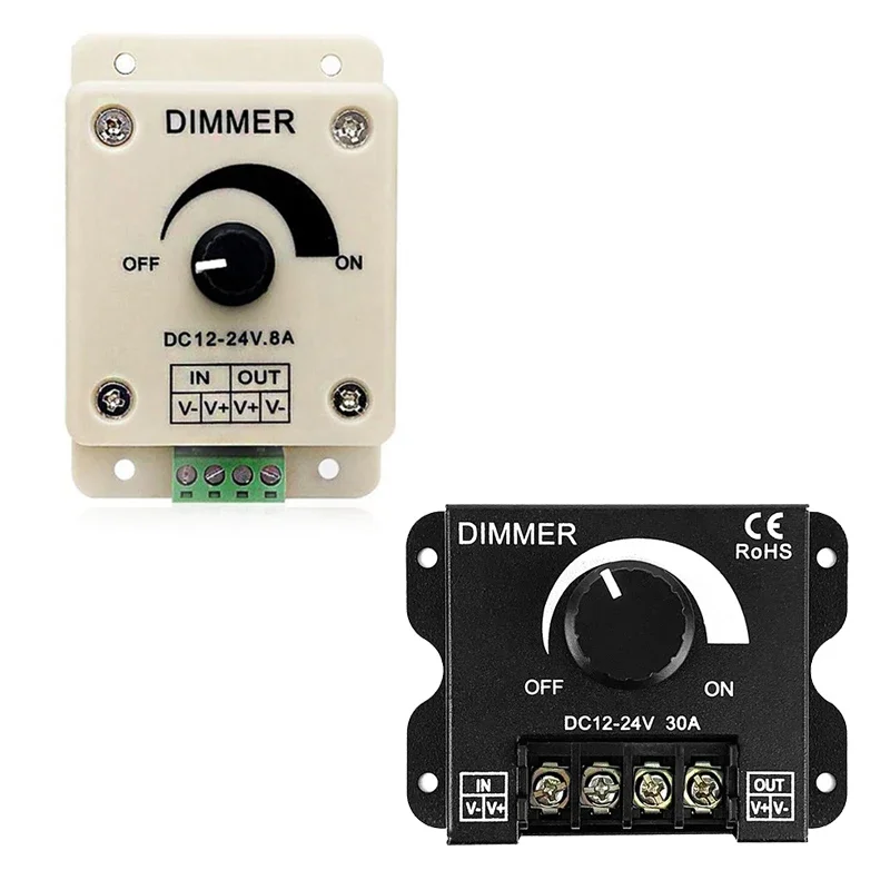 1PCS LED Dimmer Switch DC 12V 24V 8A/30A Brightness Adjustable Controller for Car RV Single Color LED Strip Light LED Dimming