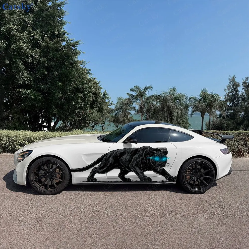 

2pcs Blue Eyed Black Panther Car Sticker Full Body Decal Decoration Scratches Protect Car Sticker Waterproof Car Vinyl Wraps