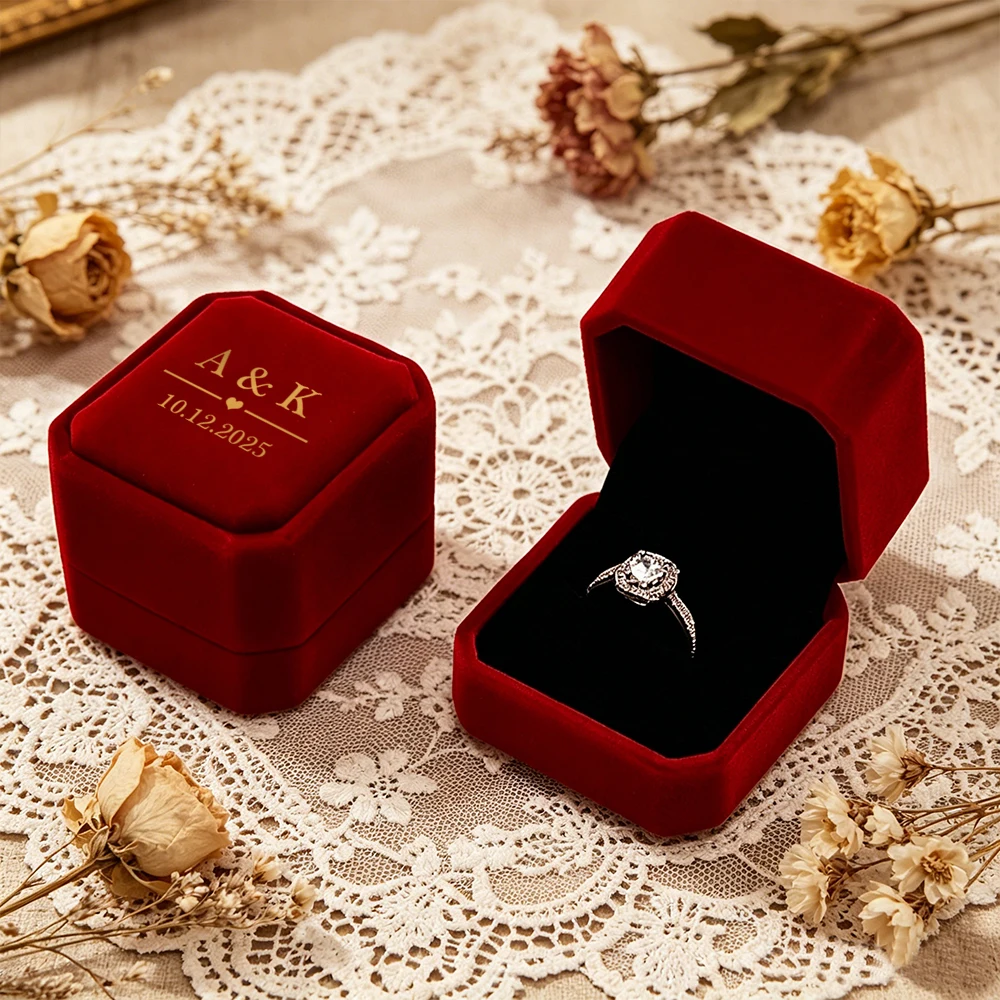 Personalized Octagonal Velvet Ring Box,Custom Name/Date,Storing Ring And Earring,Organizing,Perfect for Wedding Valentine'sDay