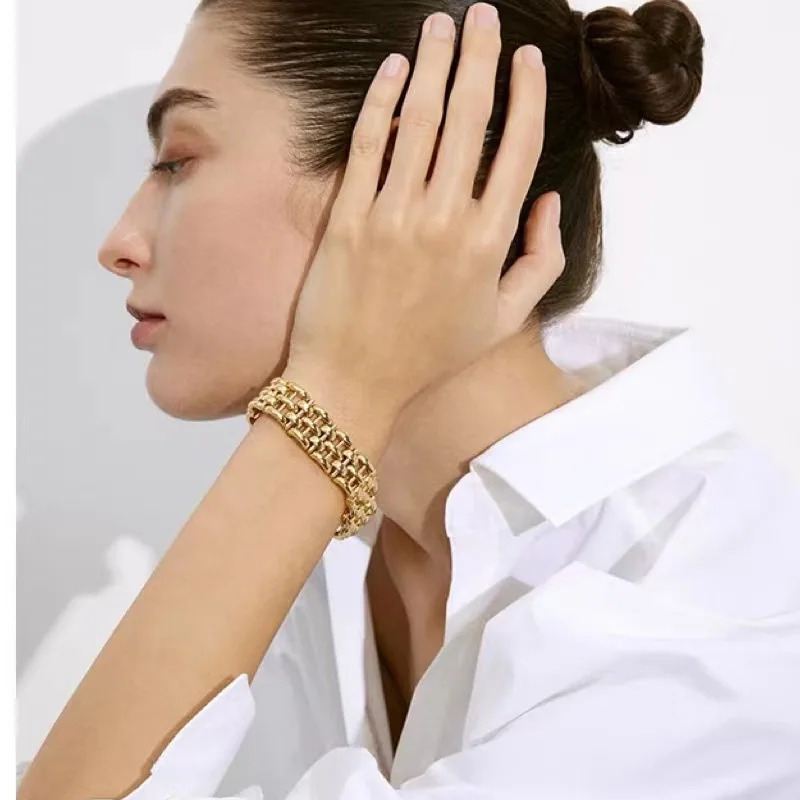 Heavy Duty Chain Link Couple Bracelet, Gold Plated, New Fall/Winter Collection, Niche Luxury Style Accessory.