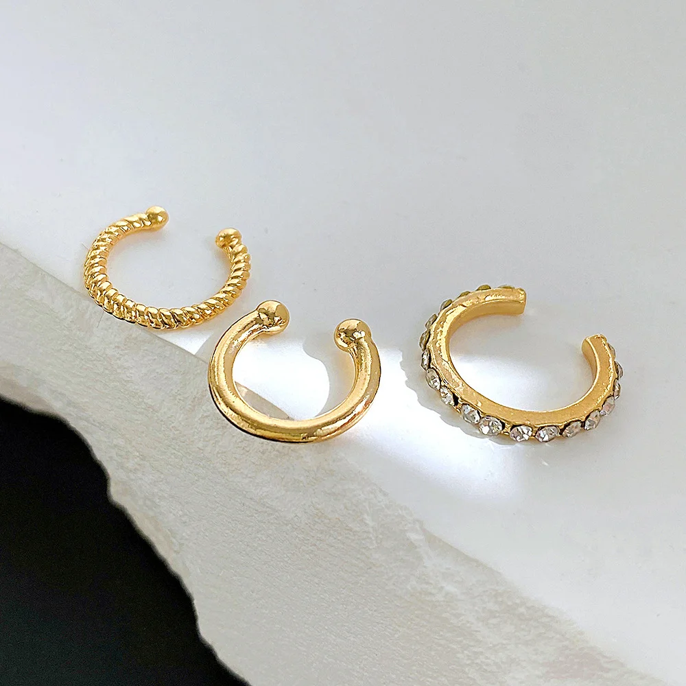 3pcs Minimalist Rhinestone Clip Earrings Set